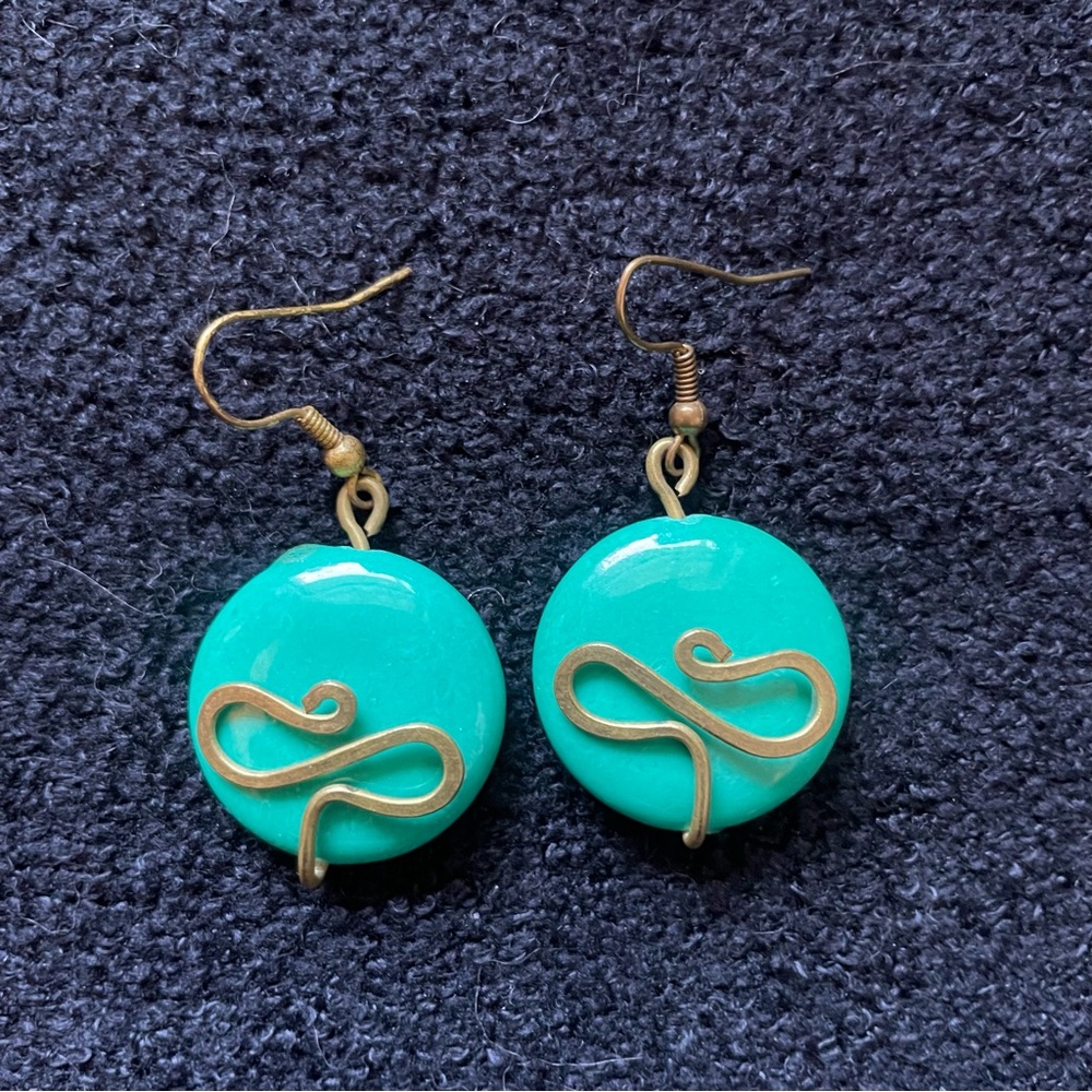 Fun Vintage 80s Gold and Turquoise Earrings
